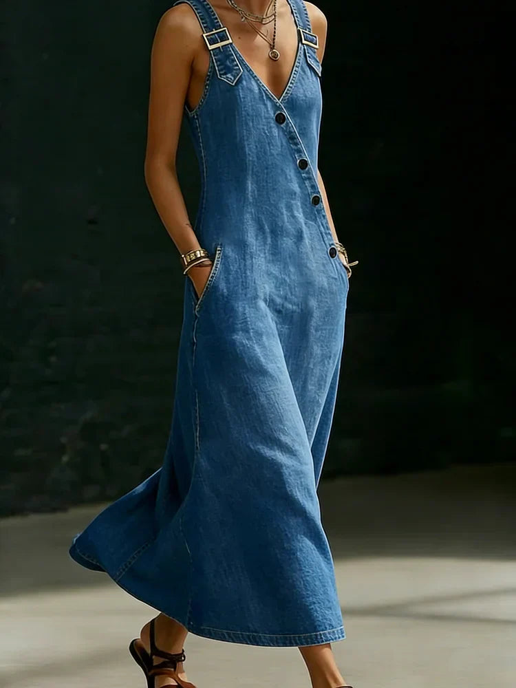 Vera | Robe Longue en Denim avec Boutons