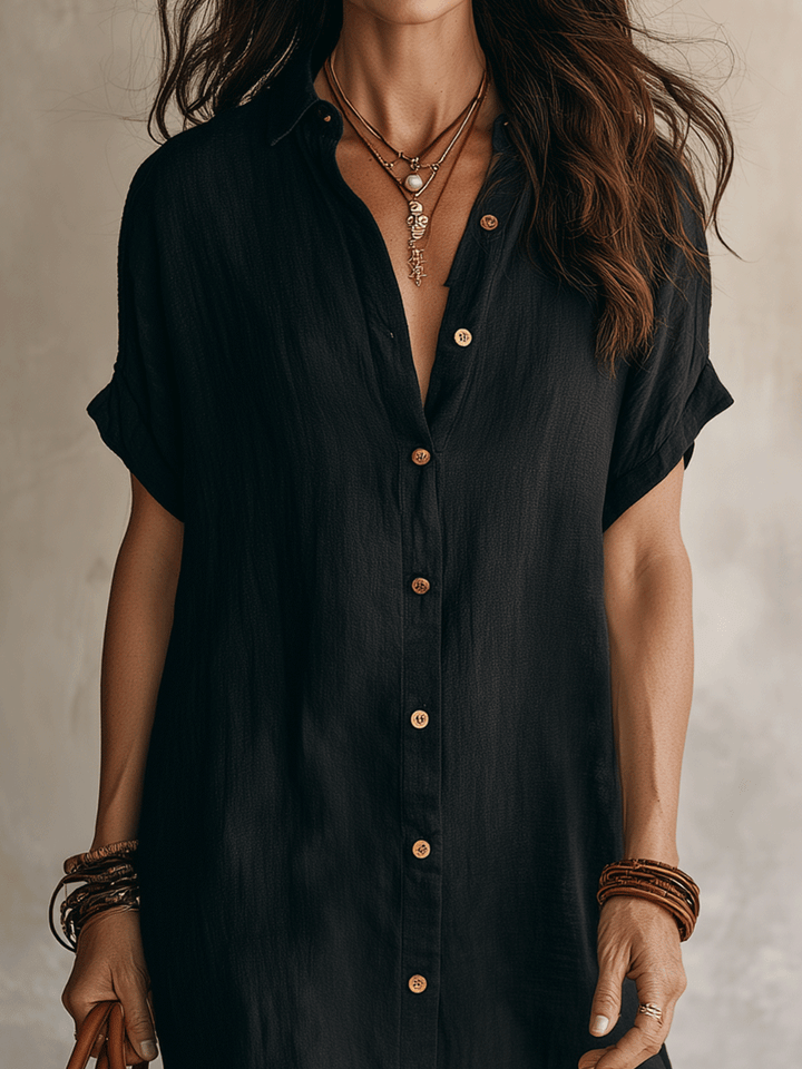 Céleste | Robe Chemise Midi Lin & Coton Boutonnée