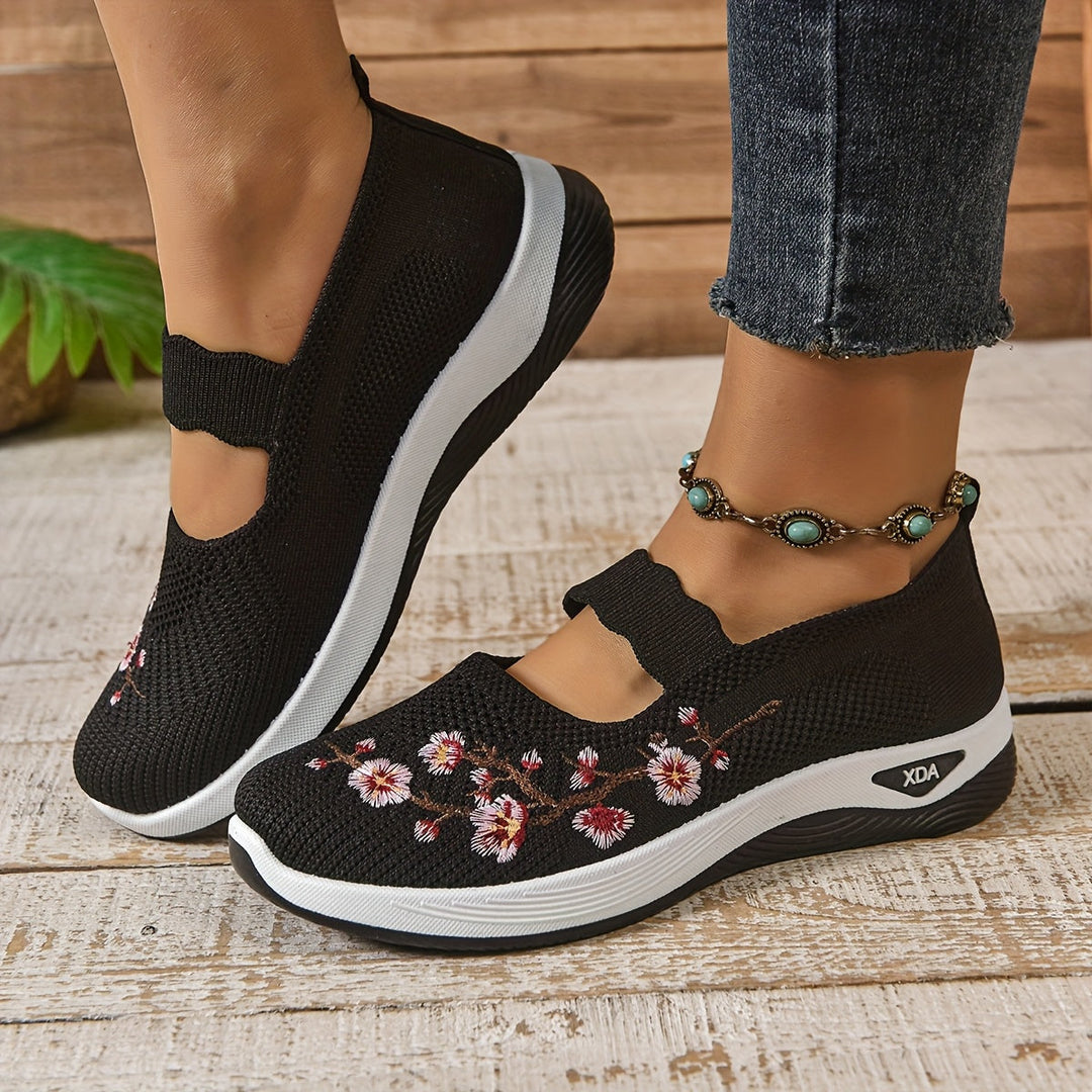 Chaussures Slip On Respirantes Légères en Maille Florale