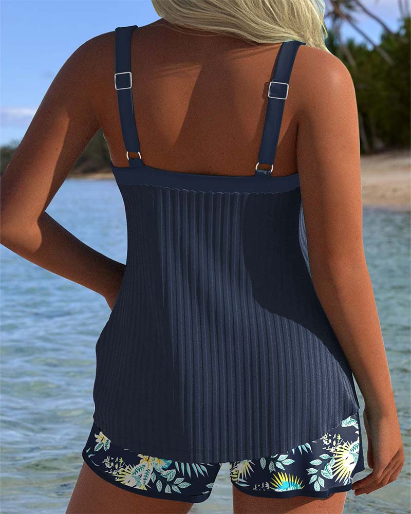 Laluna® | Ensemble Tankini Rayé avec Short de Plage à Deux Pièces