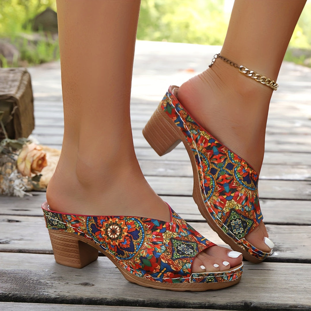 Sophia | Sandales à Talons Épais avec Motif Floral