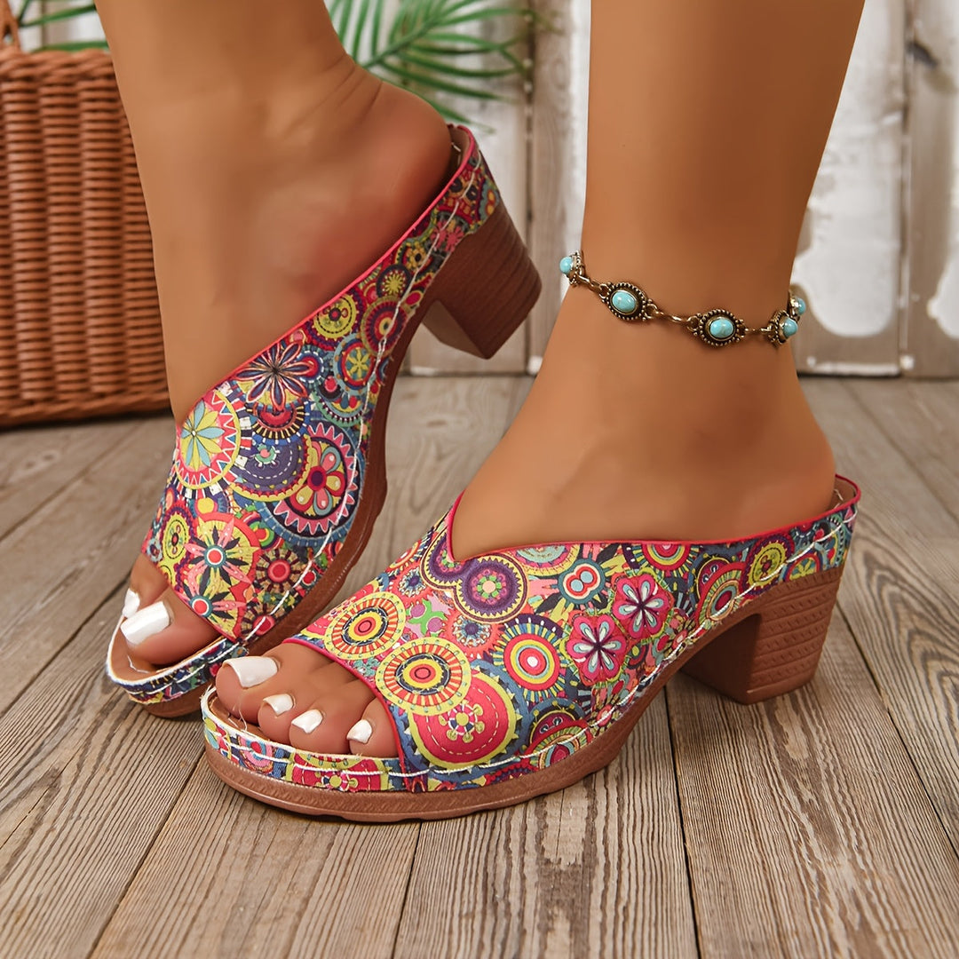 Sophia | Sandales à Talons Épais avec Motif Floral