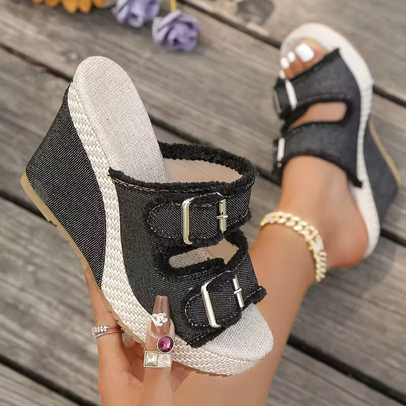 Atelier | Sandales Wedge à Talon avec Bord Effiloché