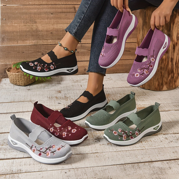 Chaussures Slip On Respirantes Légères en Maille Florale