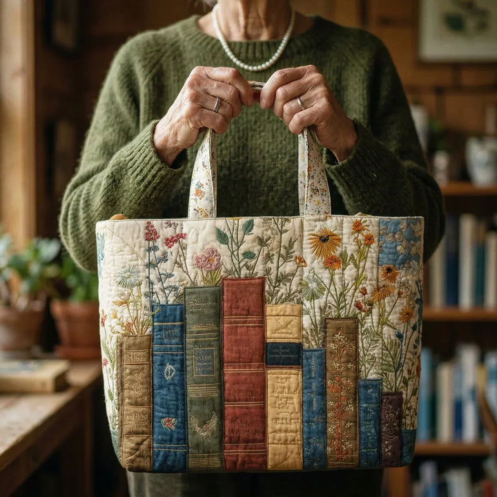 Handcrafted Tote Bag | Books and Blooms