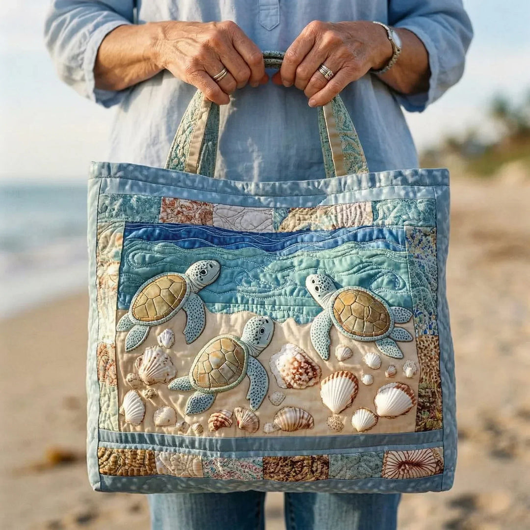 Sac fourre-tout matelassé artisanal - Tortues marines