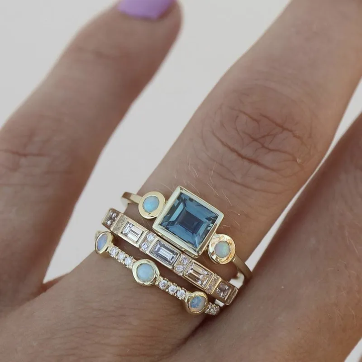 DARLENE™ - Ensemble de bagues en cristal bleu vintage