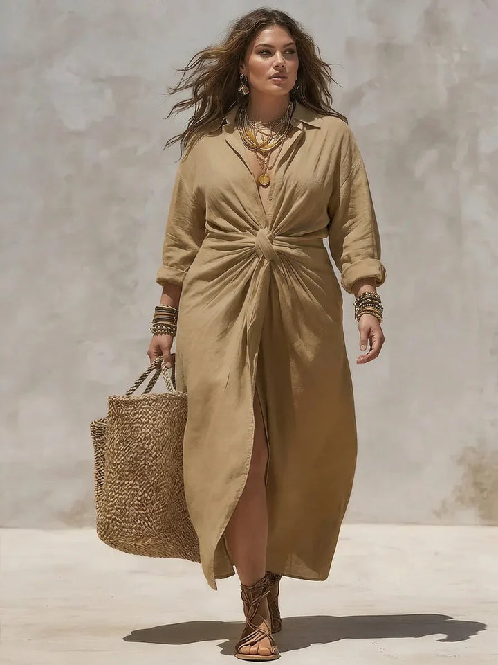Maelys | Robe midi fluide nouée à la taille
