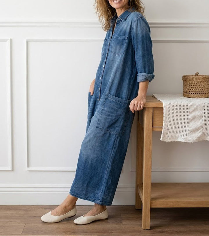 Diana | Salopette en denim vintage en coton lavé avec boutons