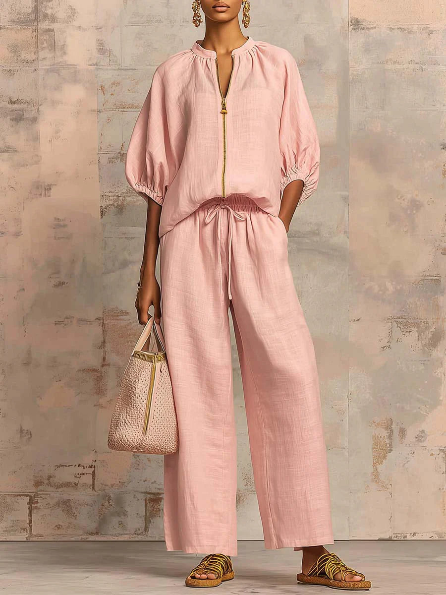 Alba | Ensemble Deux Pièces : Chemise Décontractée et Pantalon à Jambes Larges