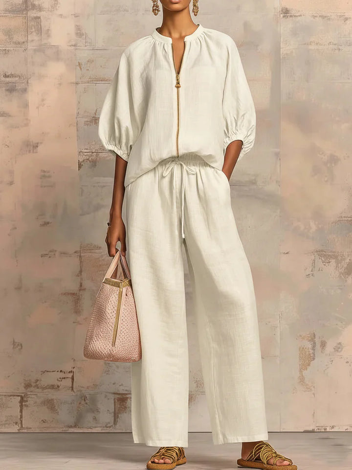 Alba | Ensemble Deux Pièces : Chemise Décontractée et Pantalon à Jambes Larges
