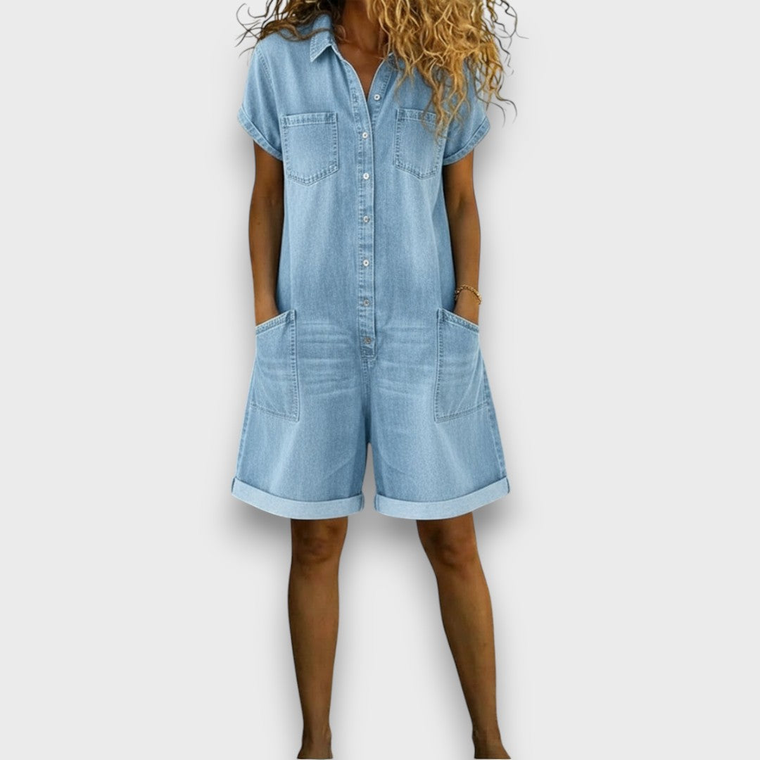 Joan | Salopette courte vintage en denim de coton