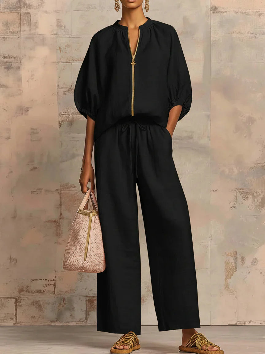 Alba | Ensemble Deux Pièces : Chemise Décontractée et Pantalon à Jambes Larges