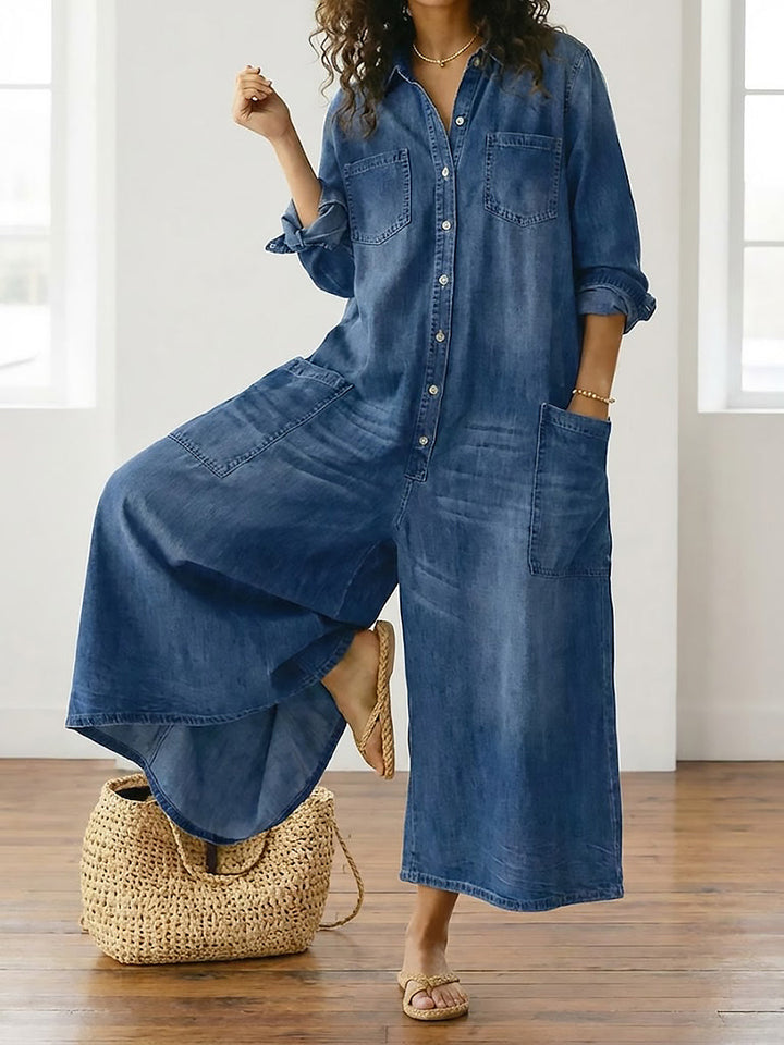 Diana | Salopette en denim vintage en coton lavé avec boutons