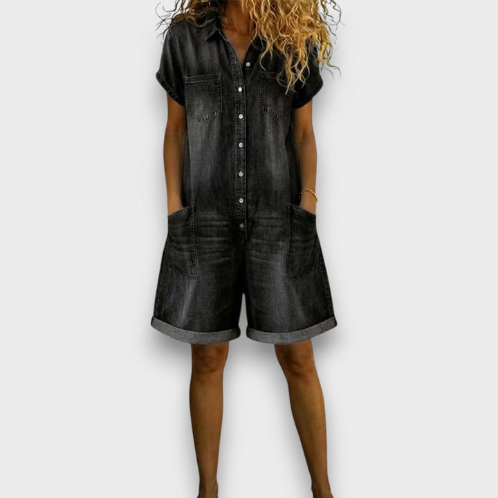 Joan | Salopette courte vintage en denim de coton