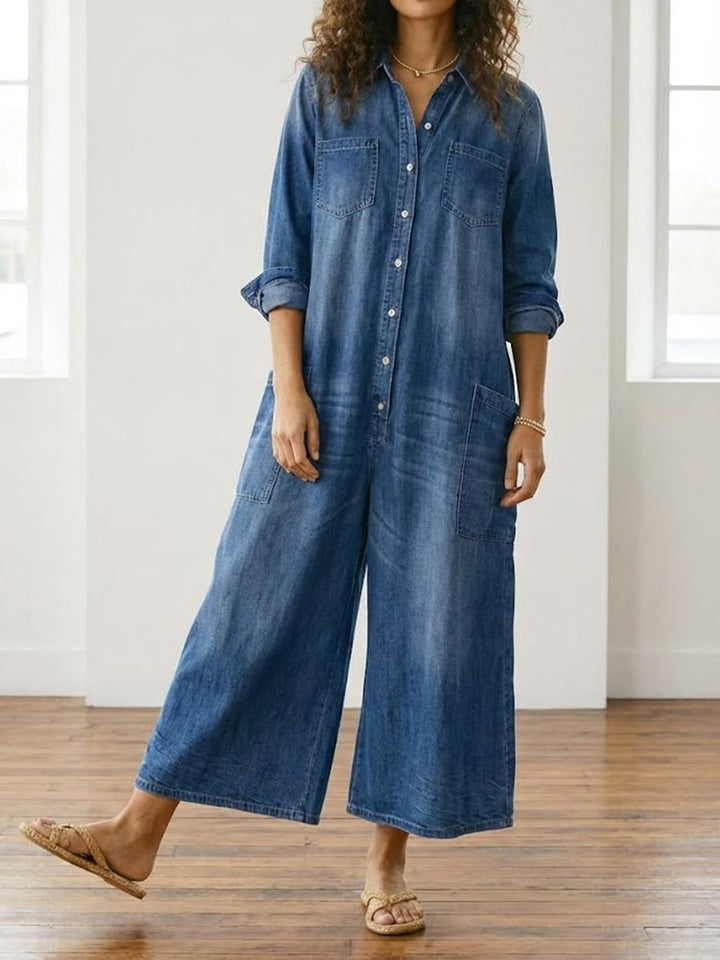 Diana | Salopette en denim vintage en coton lavé avec boutons