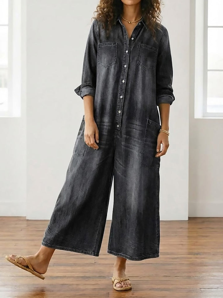 Diana | Salopette en denim vintage en coton lavé avec boutons
