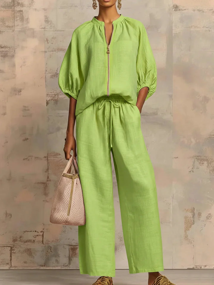 Alba | Ensemble Deux Pièces : Chemise Décontractée et Pantalon à Jambes Larges