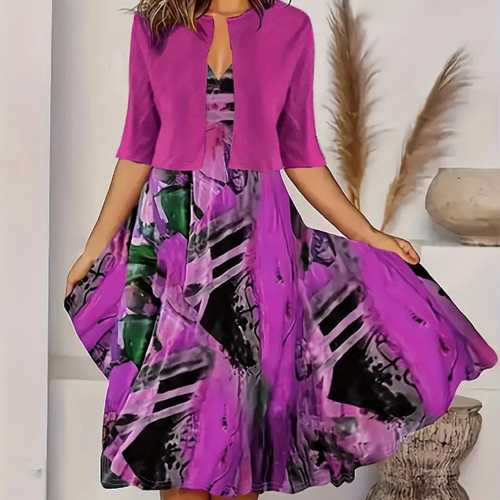 Robe midi imprimée avec veste légère assortie
