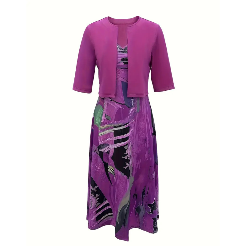 Robe midi imprimée avec veste légère assortie