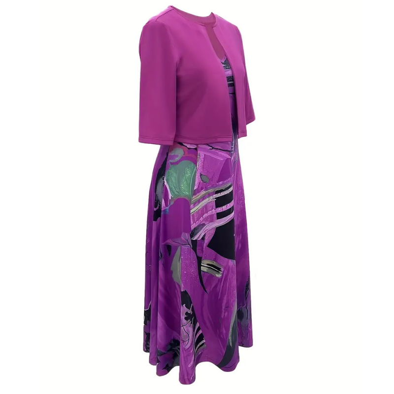 Robe midi imprimée avec veste légère assortie
