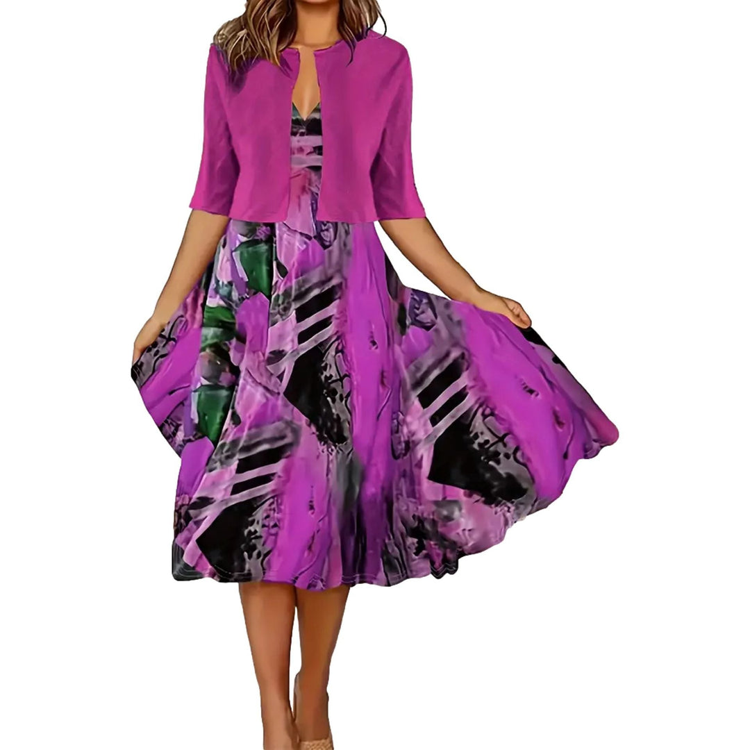 Robe midi imprimée avec veste légère assortie