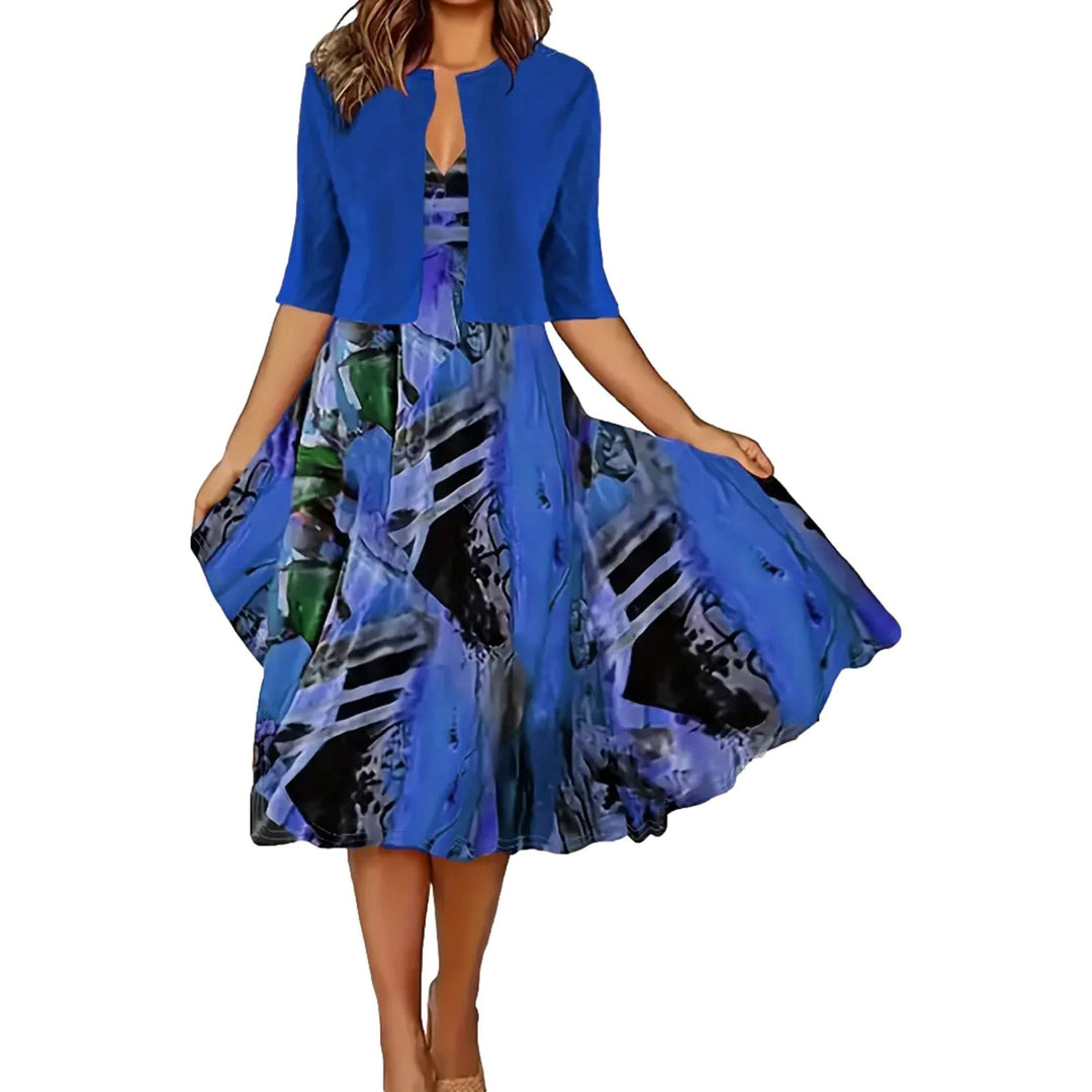 Robe midi imprimée avec veste légère assortie