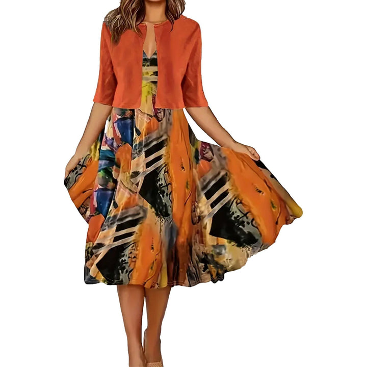 Robe midi imprimée avec veste légère assortie