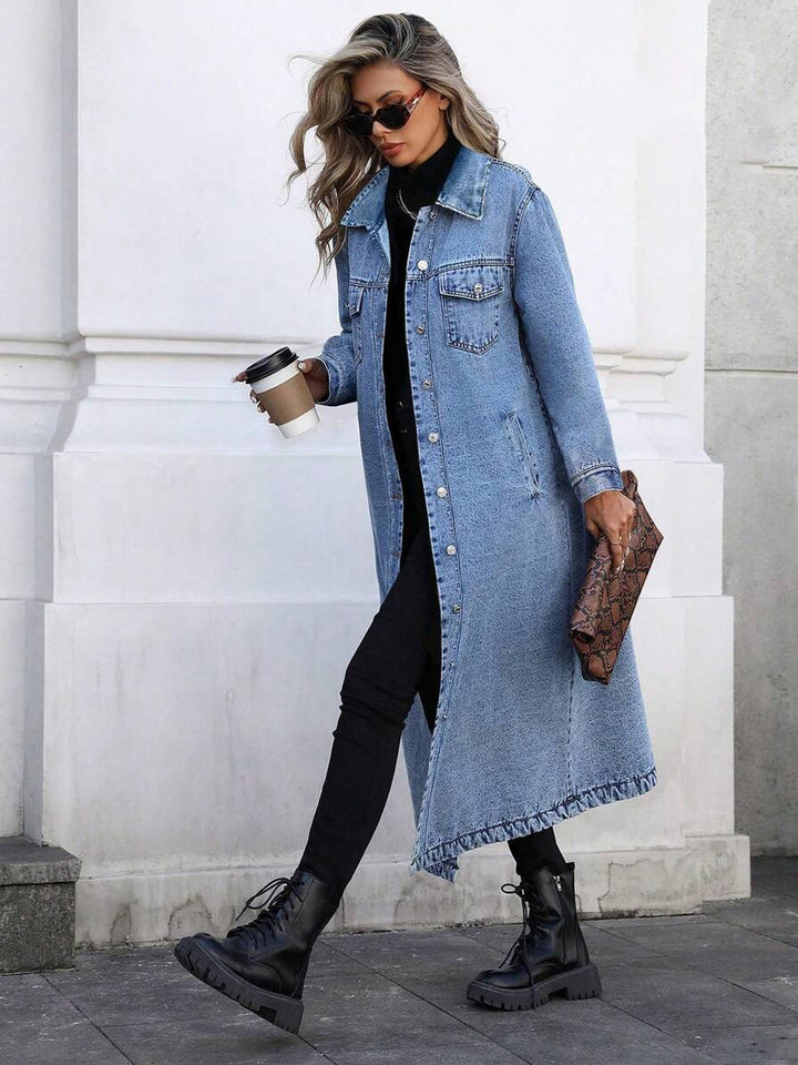 Maya | Longue Veste en Denim Élégante