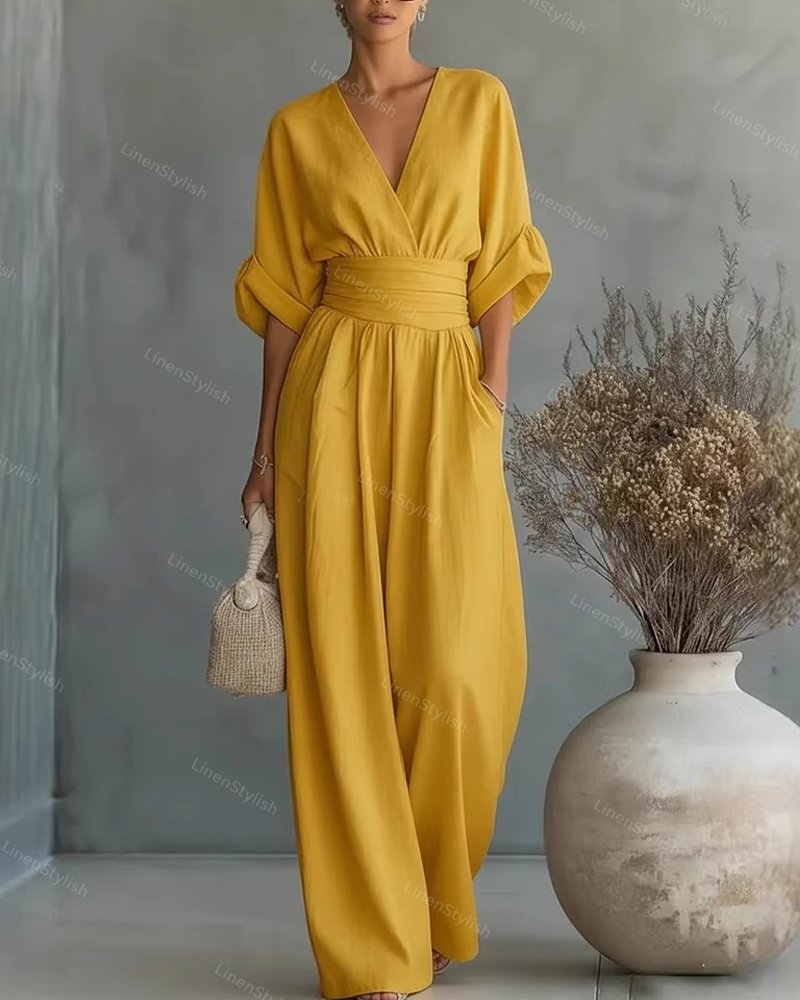 Robe longue fluide taille marquée