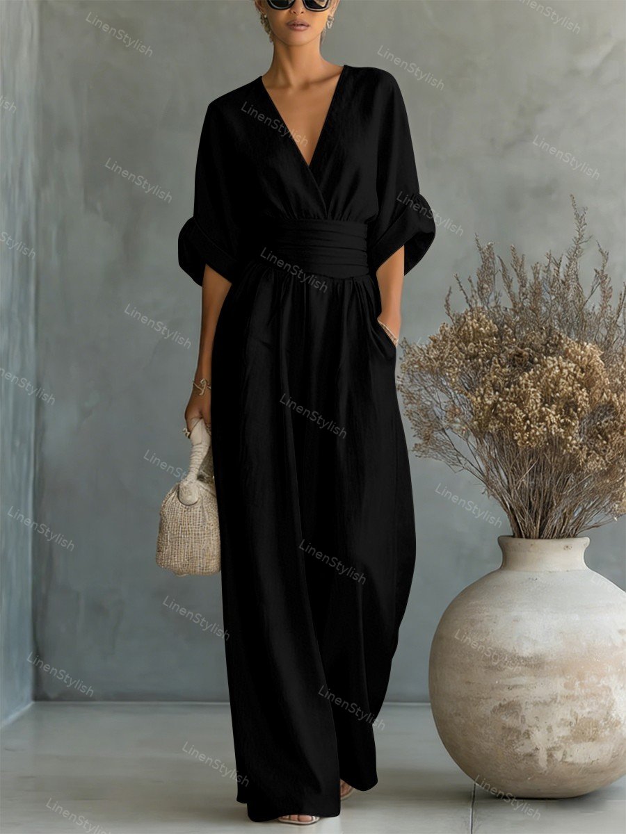 Robe longue fluide taille marquée