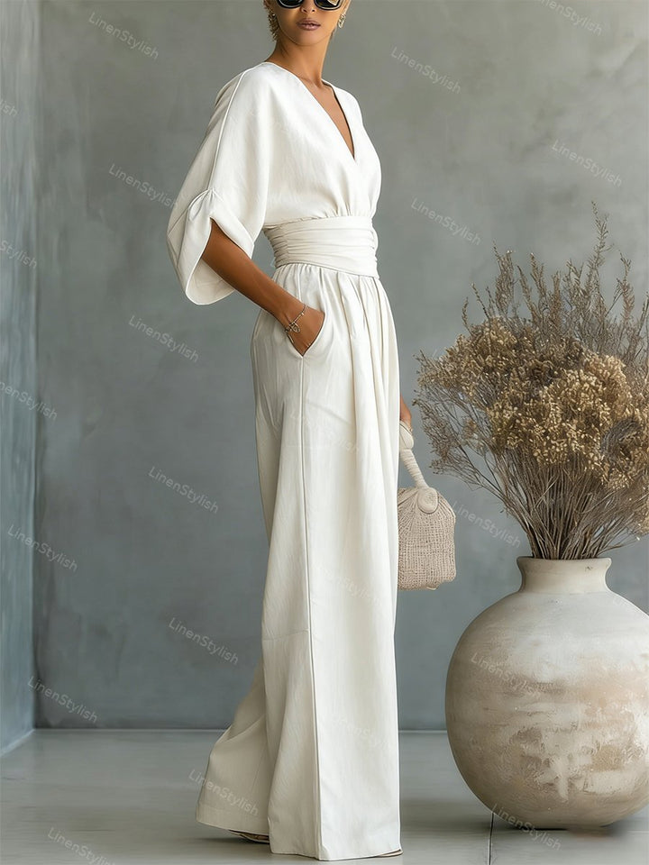 Robe longue fluide taille marquée