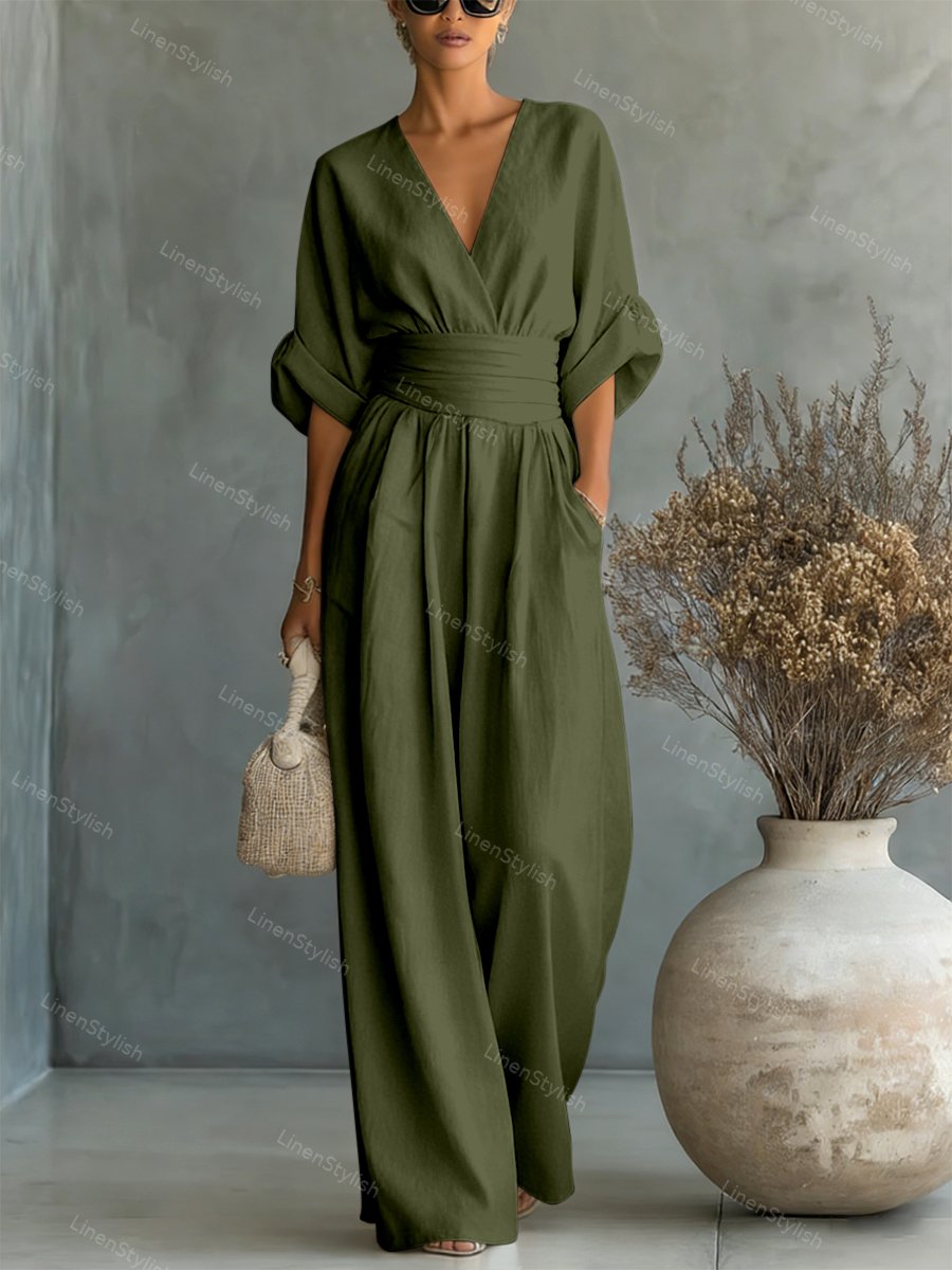 Robe longue fluide taille marquée