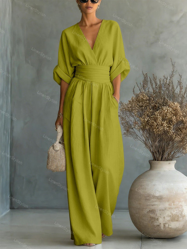 Robe longue fluide taille marquée
