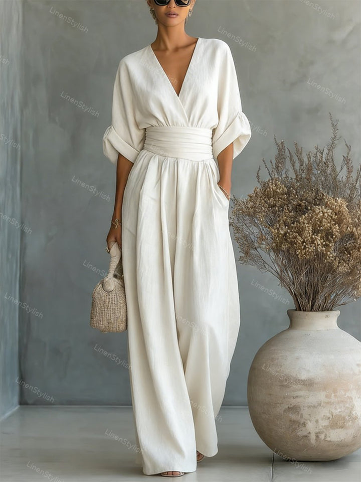 Robe longue fluide taille marquée