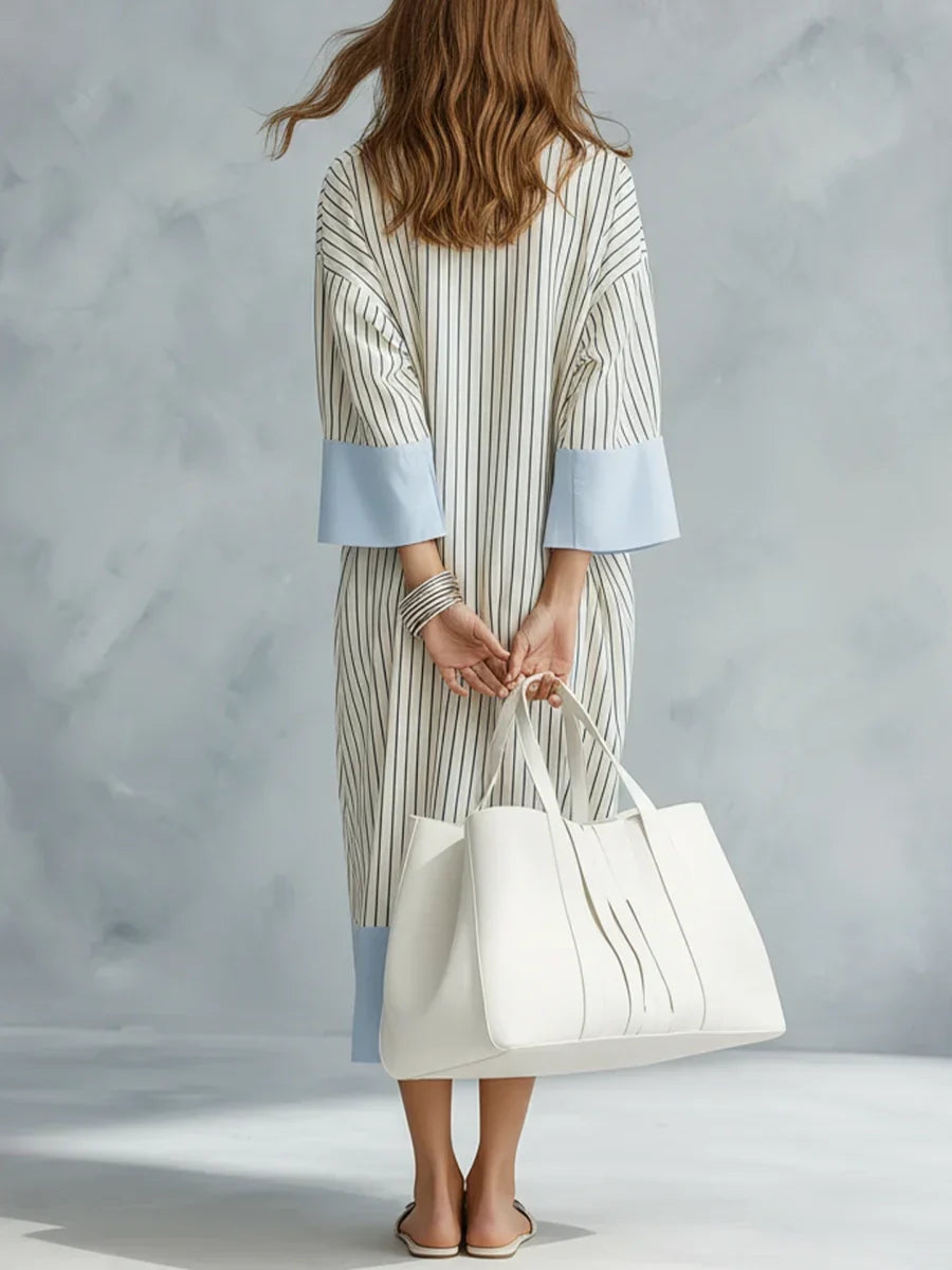 Selina | Robe midi fluide rayée col V