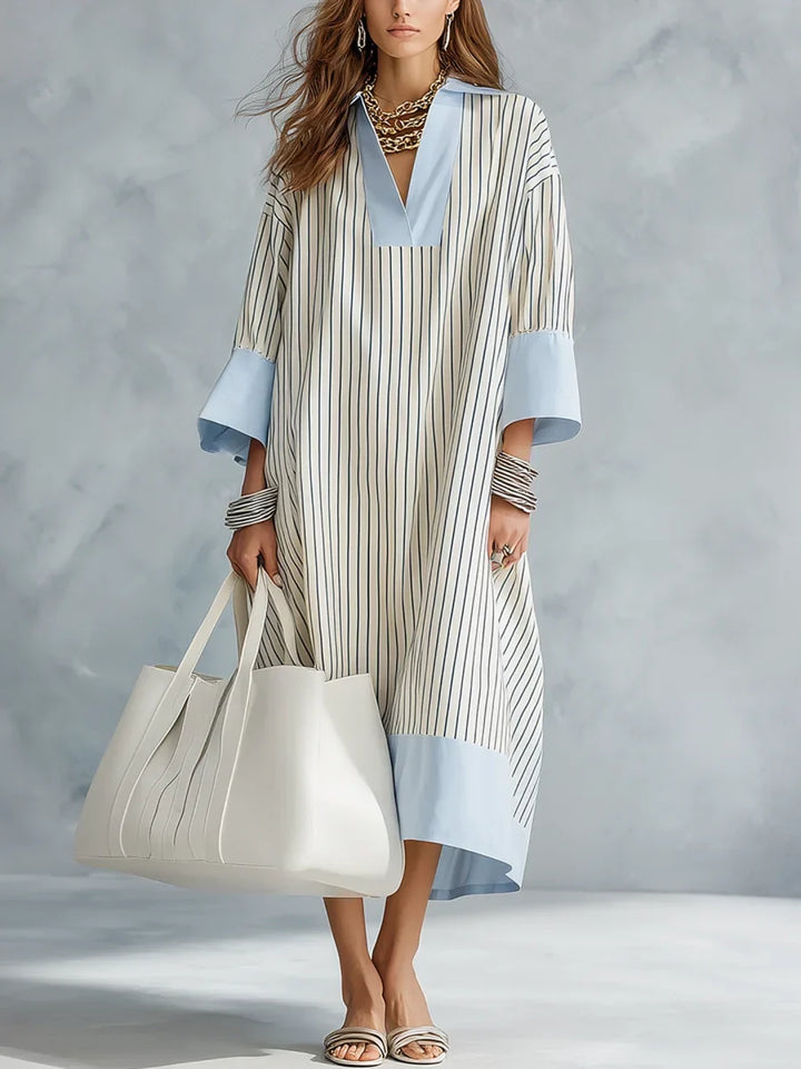 Selina | Robe midi fluide rayée col V