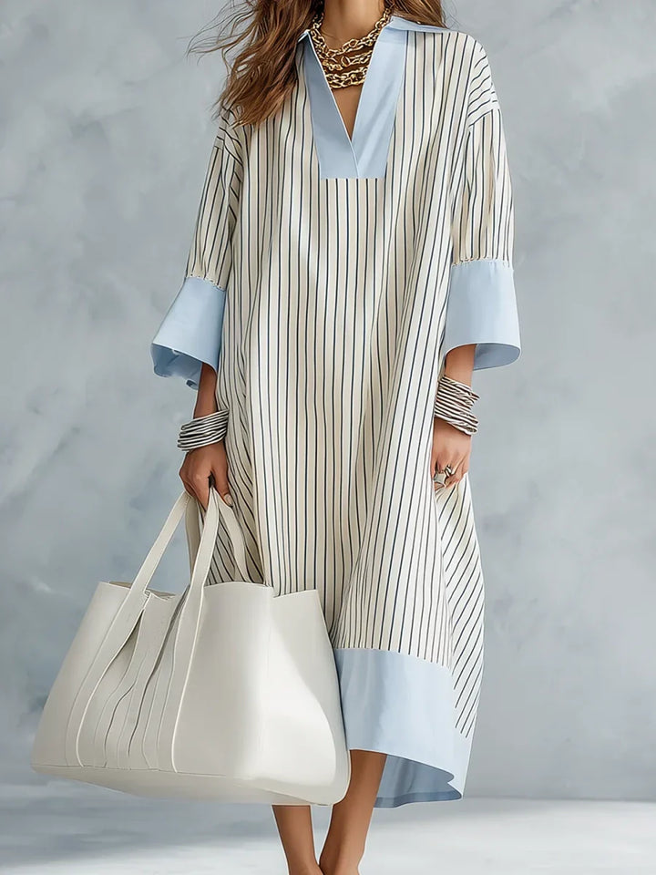 Selina | Robe midi fluide rayée col V