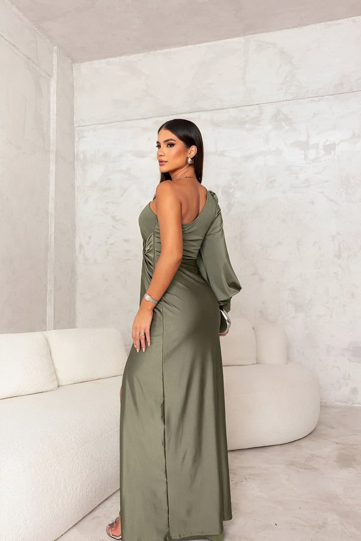 Éloria | Robe longue satinée asymétrique élégante